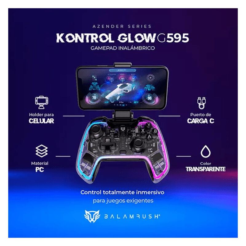 Control Inal&aacute;mbrico Balam Rush Gamer Glow G595 ... image number null