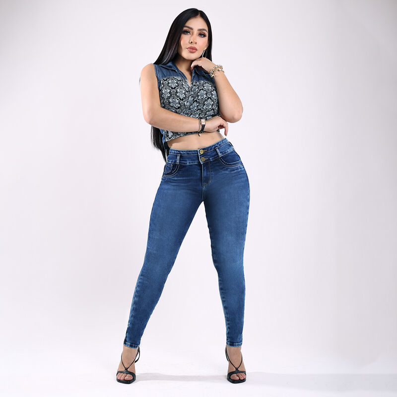 Pantal&oacute;n Tiro Medio Skinny Mujer Azul Savi Jean... image number null
