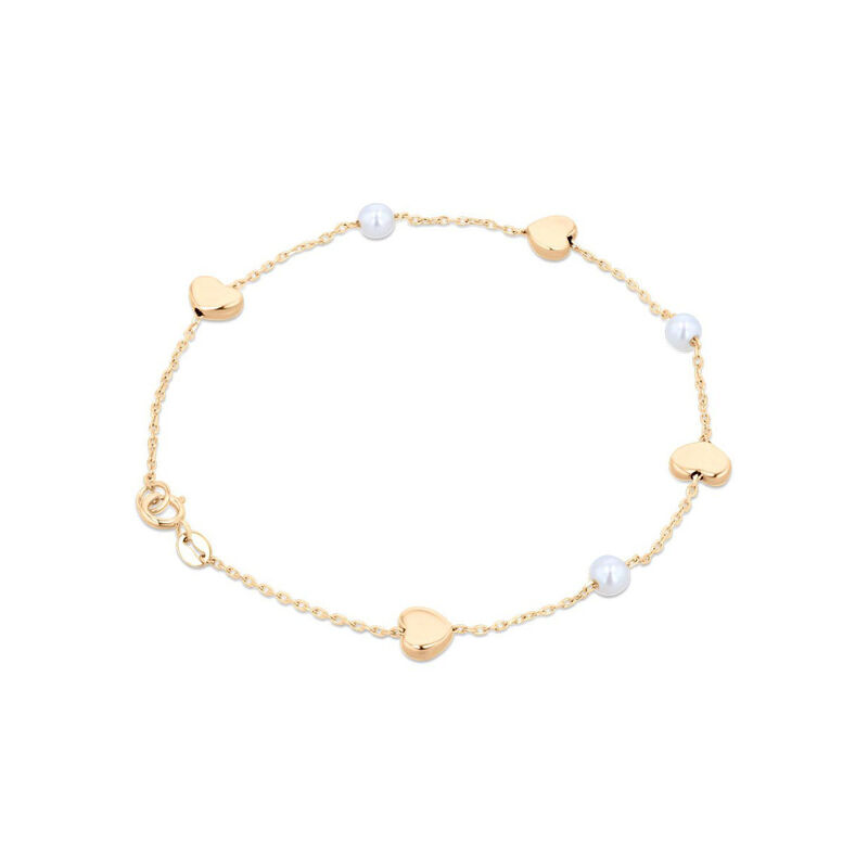 Pulsera De Oro Amarillo 14K Con Corazones Y Per... image number null
