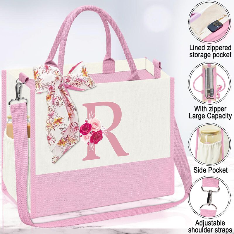 Bolso Tote De Lona Aiheart Con Inicial Y Bolsil... image number null