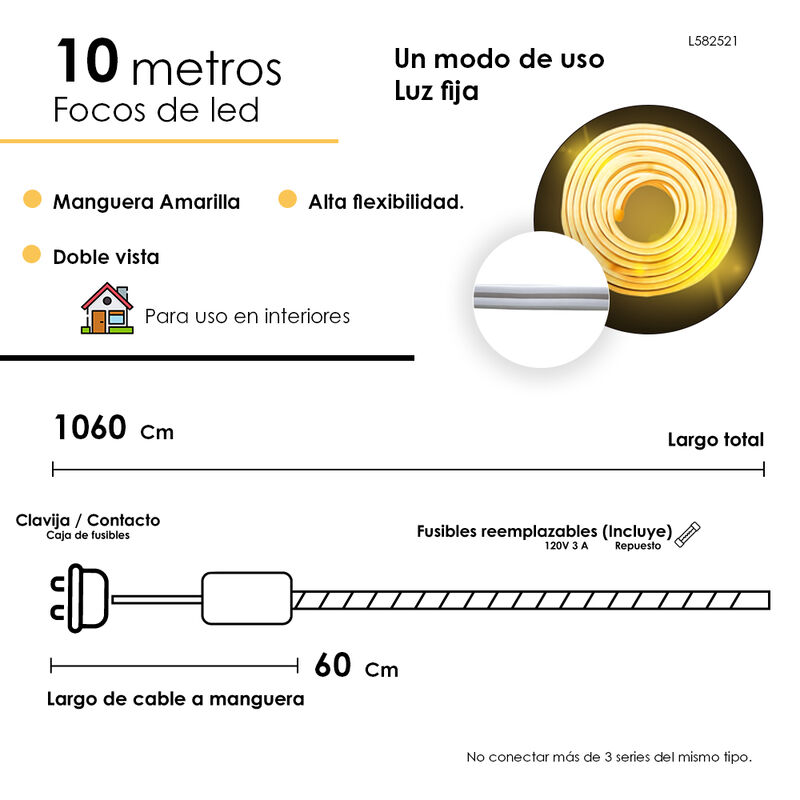 Serie tipo Manguera Luces Tira LED Calida 10 me... image number null