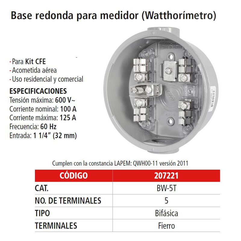 Base para Medidor 5 Terminales Empaque Indiv, I... image number null