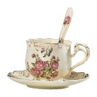 Set De Taza De T&eacute; Y Platillo Yolife Ceramic Ivory Vintage Rose