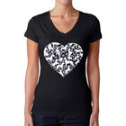 Camiseta De Cuello En V Word Art Para Mujer - Coraz&oacute;n de Perro- Negro