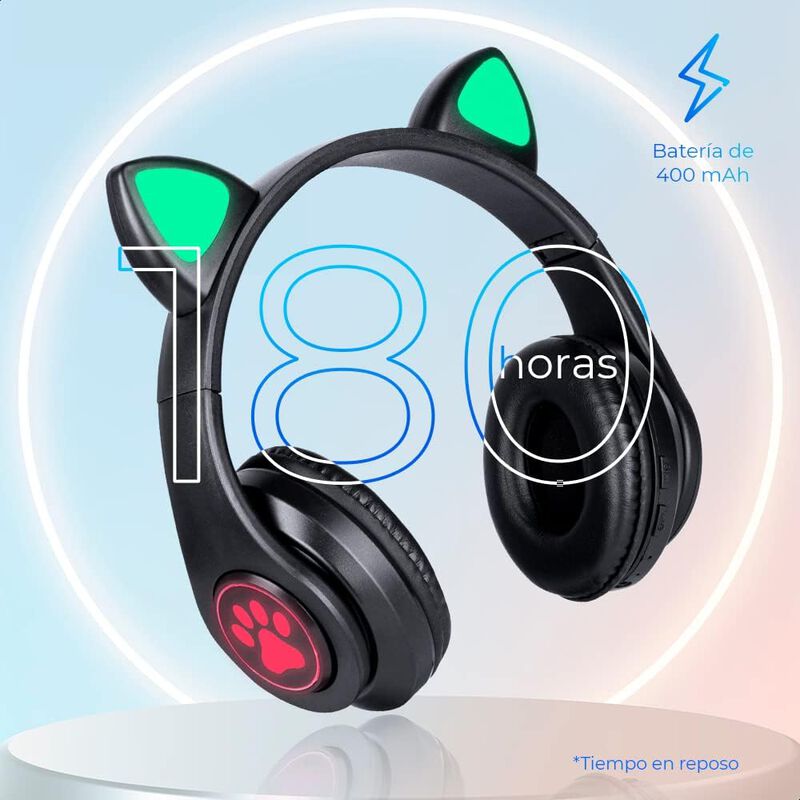 Audífonos Bluetooth Orejas De Gato Negro con Lu... image number null