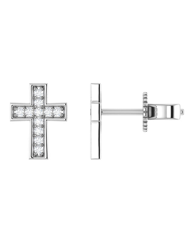 Aretes Cruz Oro 14k Con 11 Pts. De Diamante Sur... image number null