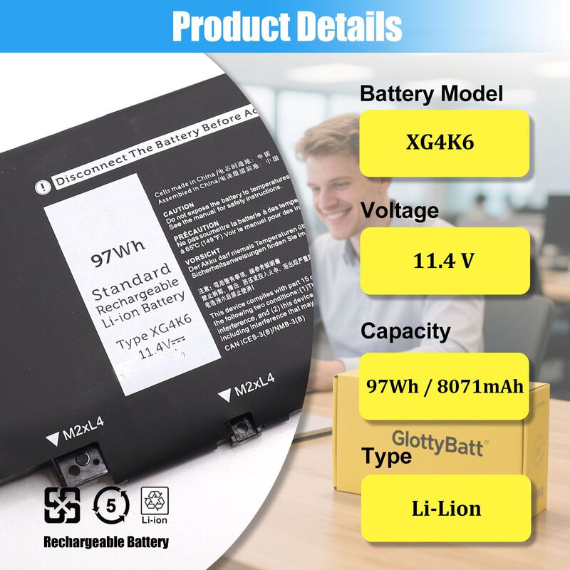 Bater&iacute;a Glottybatt Xg4k6 97wh Dell Xps 17/preci... image number null