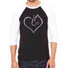 Camiseta Ragl&aacute;n de B&eacute;isbol Word Art Para Hombre - Coraz&oacute;n de Gato - Negro Blanco