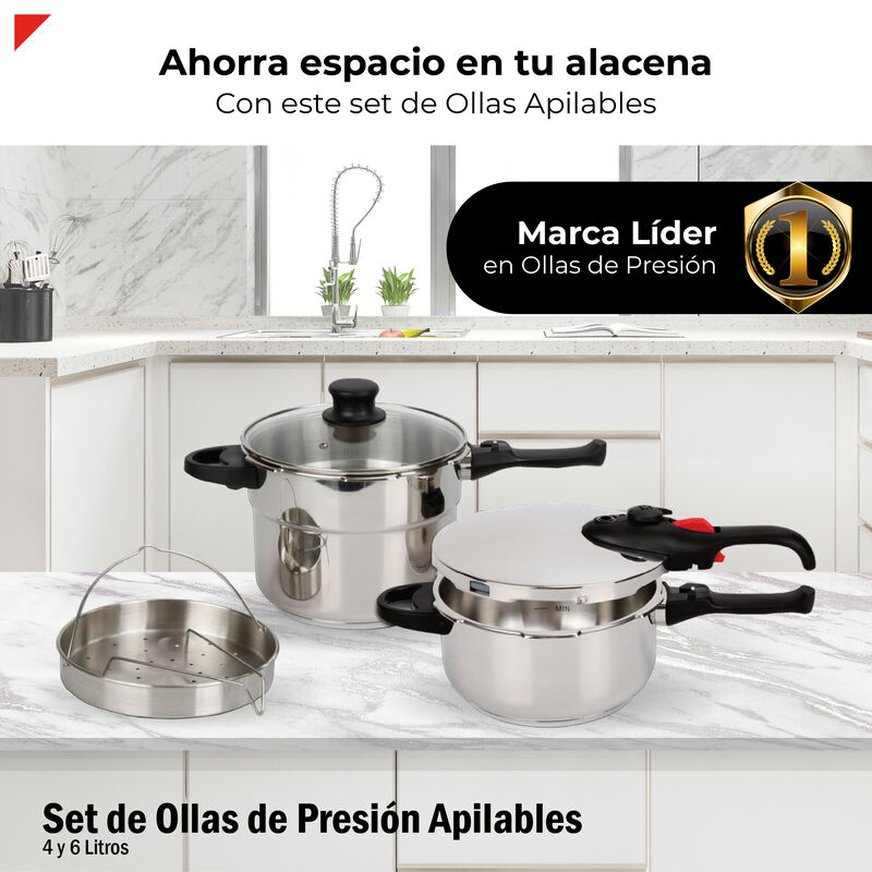 Set Ollas De Presi&oacute;n De 4 Y 6 L. Acero Inoxidab... image number null