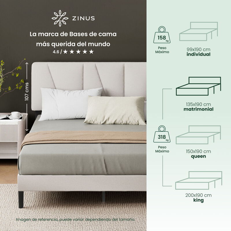 Zinus Maya | Base De Cama Tapizada Dise&ntilde;o Asim&eacute;... image number null