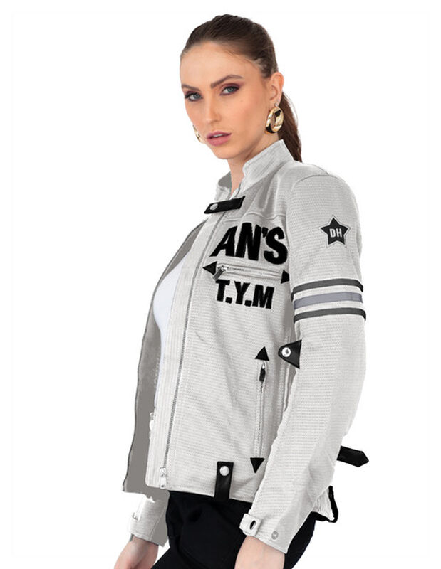 Chamarra Mujer Biker Con Proteccion Blanco Roos... image number null