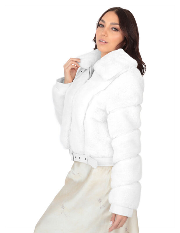 Chamarra Corta Peluche Cinturon Ajustable Blanc... image number null