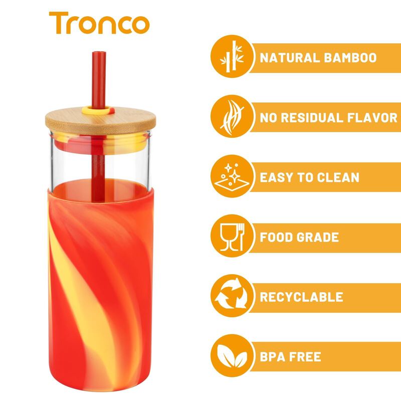 Vaso De Vidrio Tronco 591 ml Con Tapa Y Pajilla image number null