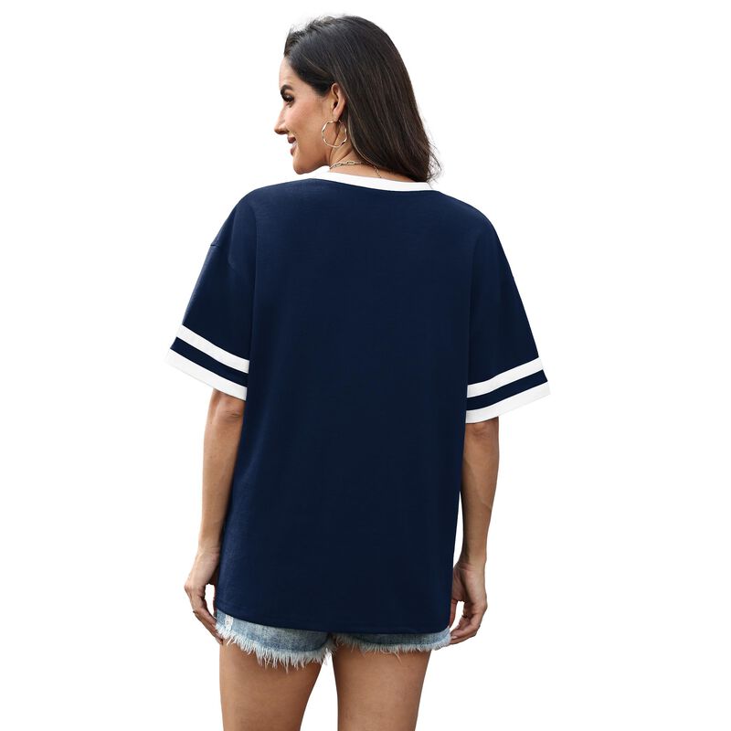 Blusa Wiholl Cuello V Manga Corta Rayas Azul Ma... image number null