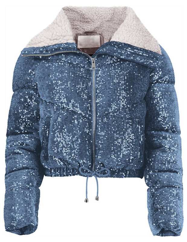 Chamarra Brillosa Mujer Cintura Ajustable Azul ... image number null