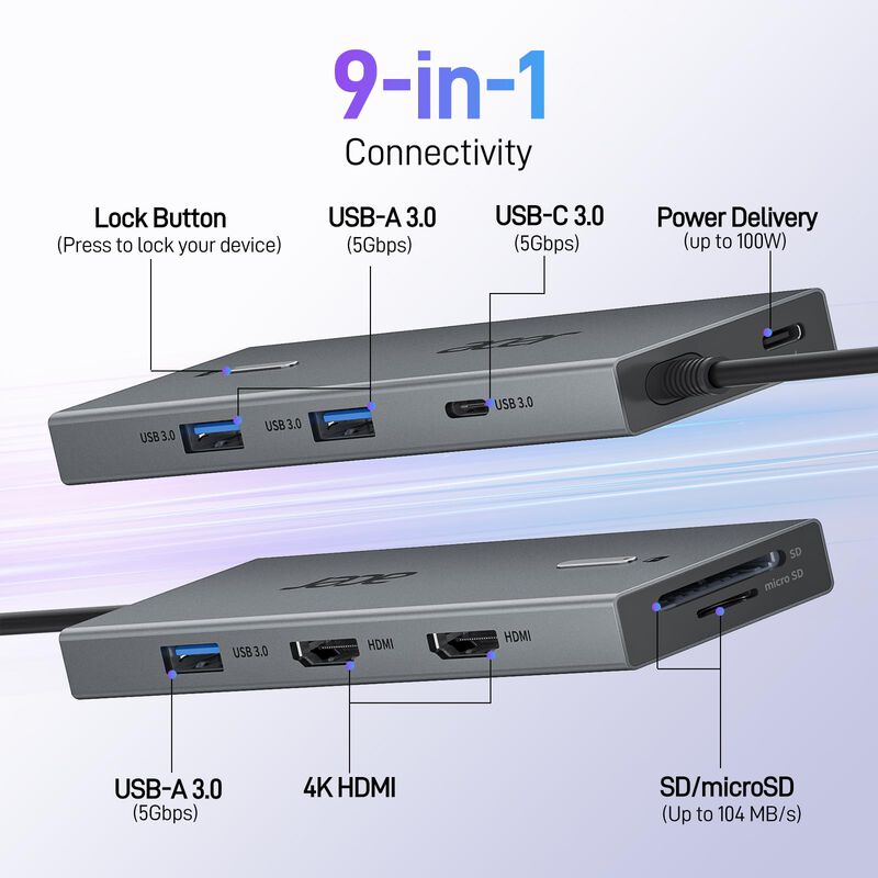 Estaci&oacute;n De Carga Usb C Acer Dual Hdmi 4k 100w ... image number null