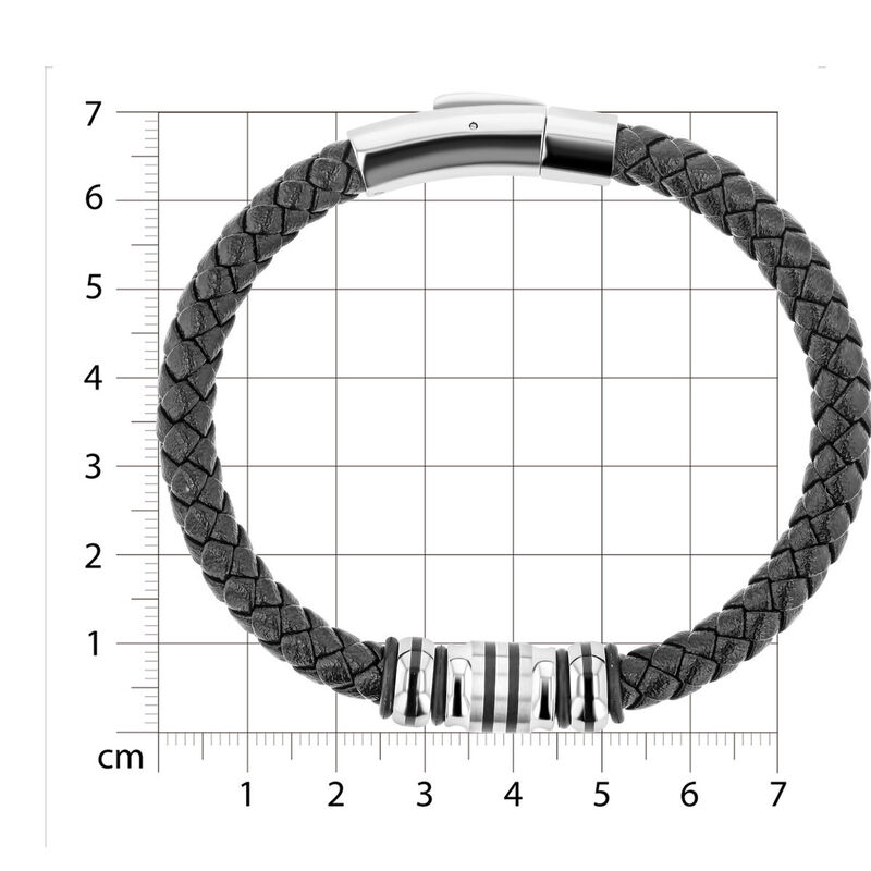 Pulsera De Piel Negra Con Acero En Color Plata ... image number null