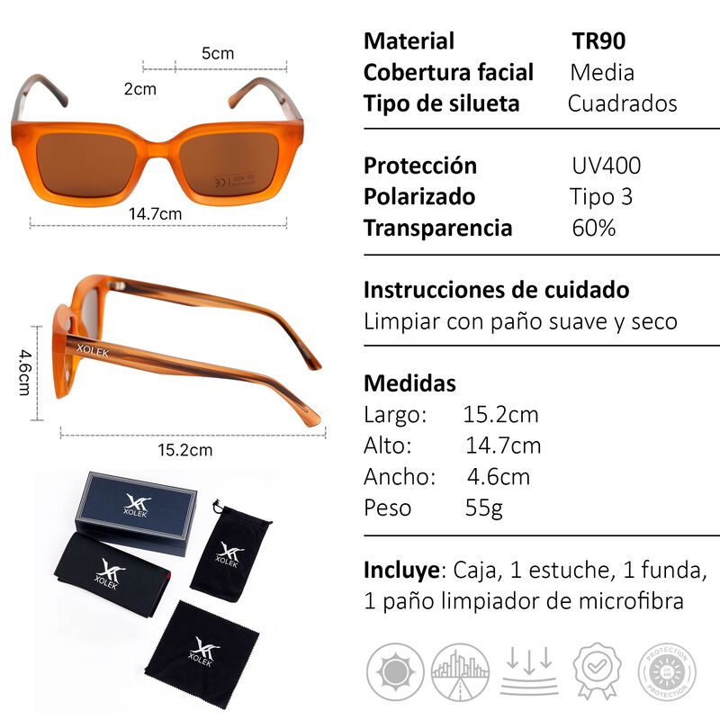 Lentes De Sol Xolek 122 Tr90 Cuadrados Rb Uv Po... image number null