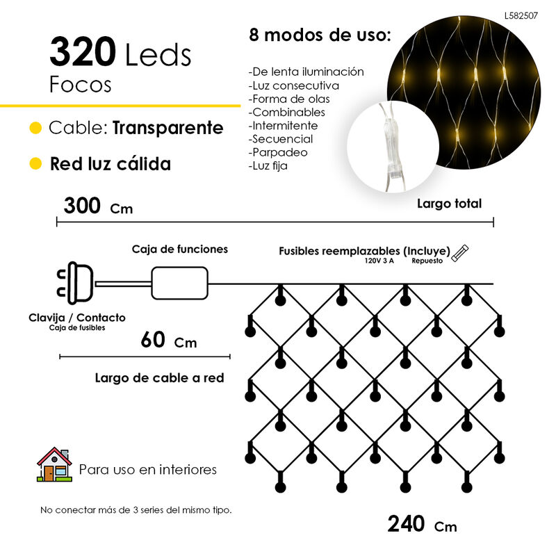 Serie tipo Red Luces LED Calido 320 focos cable... image number null