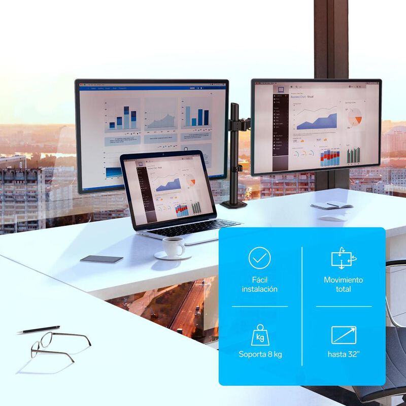 Soporte doble de escritorio para monitores hast... image number null