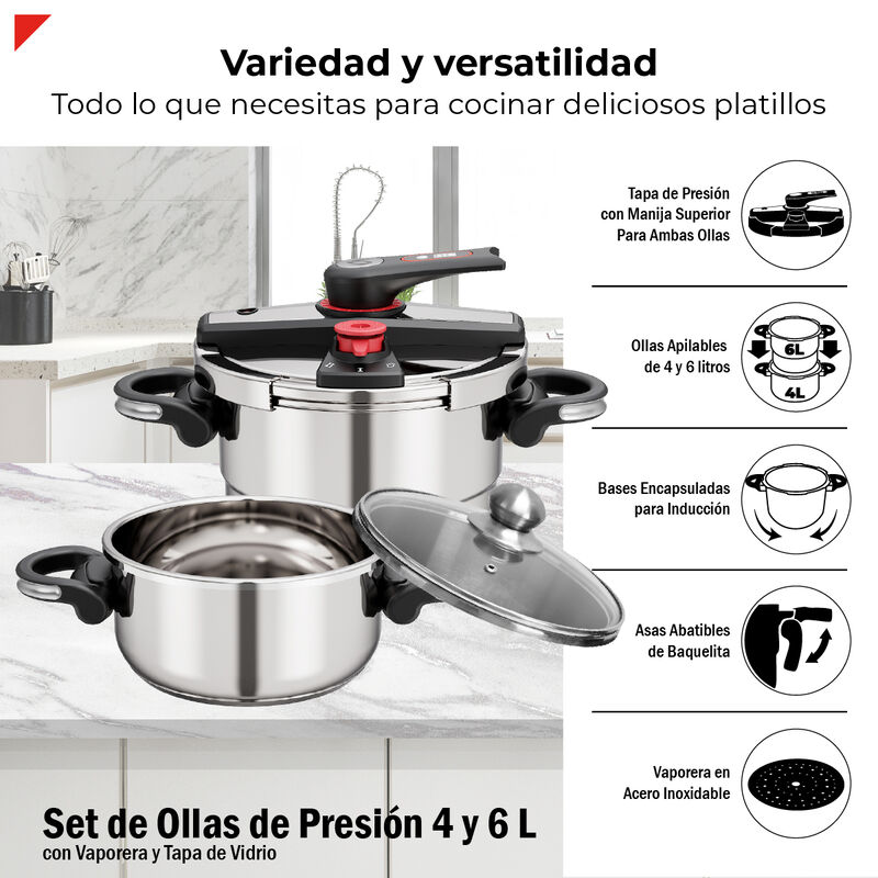 Set De Ollas De Presi&oacute;n 4 y 6L Acero Inox Bogne... image number null