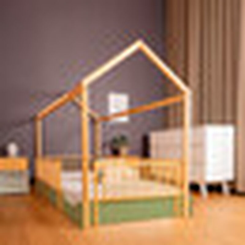 Cama Casa de Madera Montessori Individual Verde... image number null