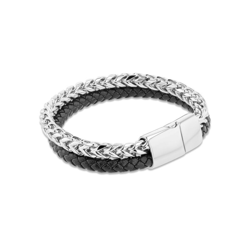 Pulsera De Piel Negra Con Acero En Color Plata ... image number null