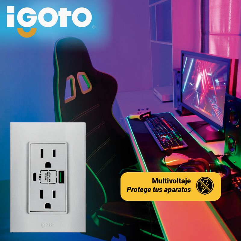 Placa con Contacto Duplex + USB+ USBC Blanco iG... image number null