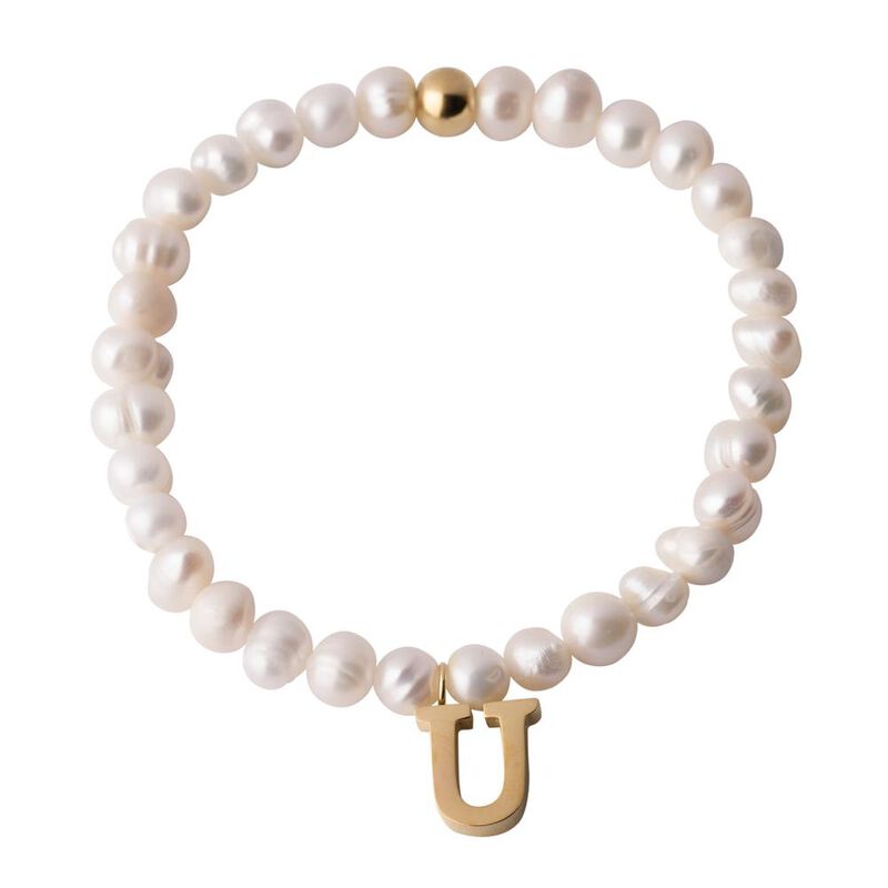 Pulseras Mujer Perlas Inicial Letra Oro 18k, Re... image number null