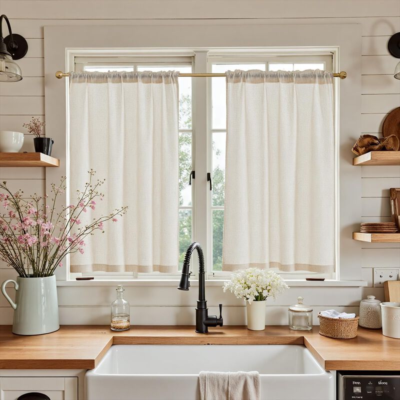 Cortinas De Cocina Jinchan De Lino Beige, 36 Cm... image number null