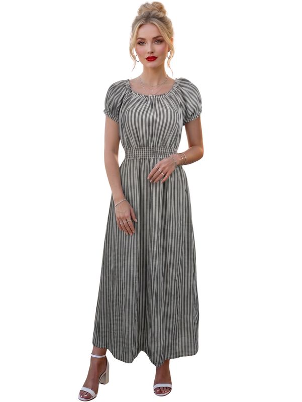 Vestido Maxi Rayado, Escote Hombros Descubierto... image number null