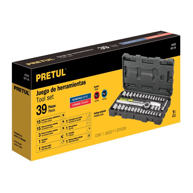 Juego de 39 Herramientas 1/4' y 3/8' para Mec&aacute;n... image number null