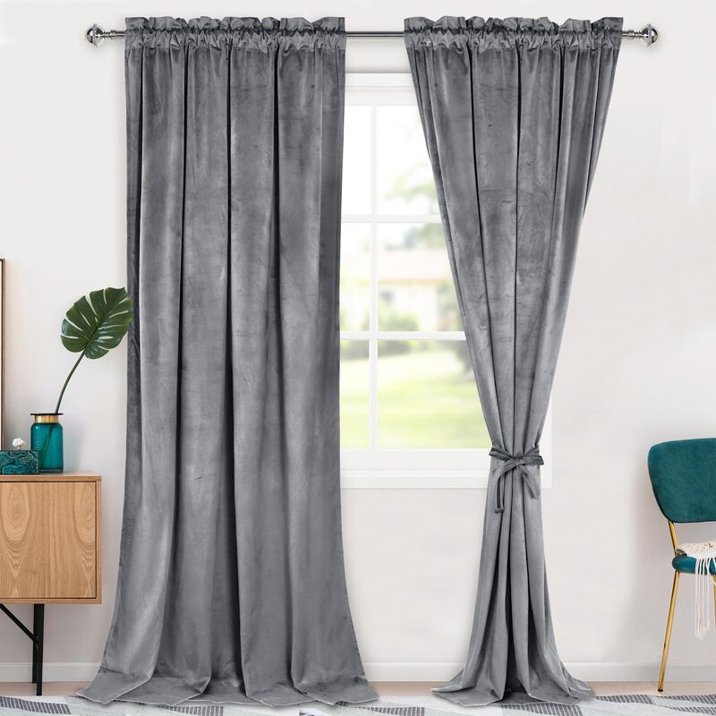 Cortinas Hiasan De Terciopelo Gris, 244 Cm, Opa... image number null