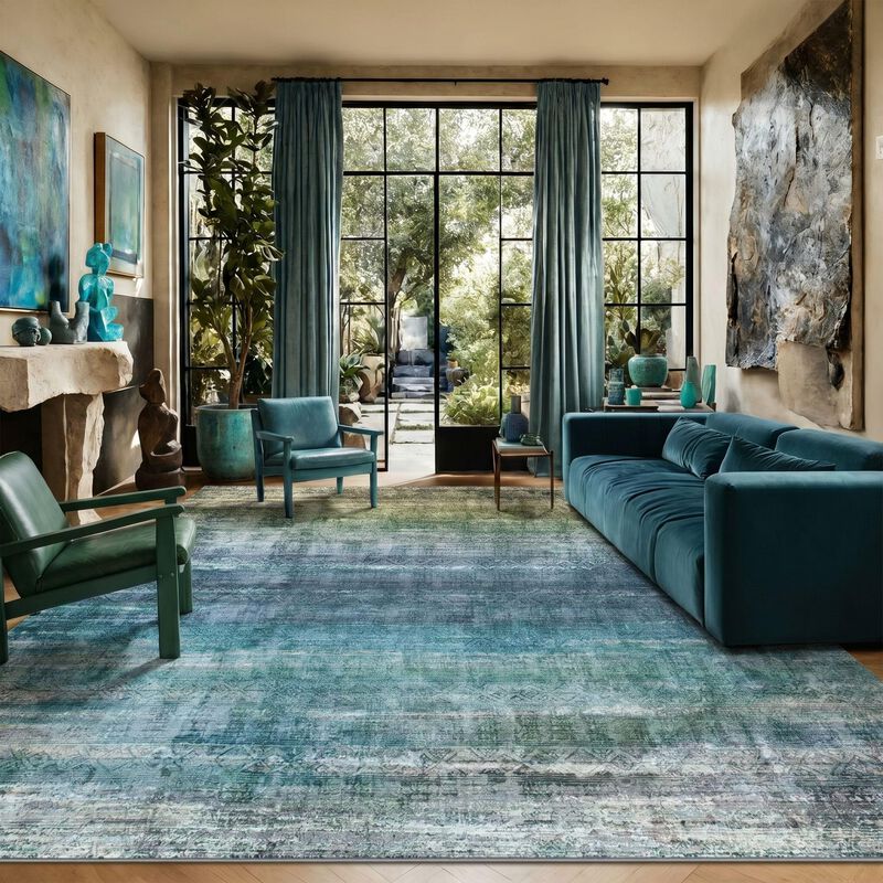 Alfombra Kokia 244 &times; 152 cm Azul Turquesa Y Ver... image number null
