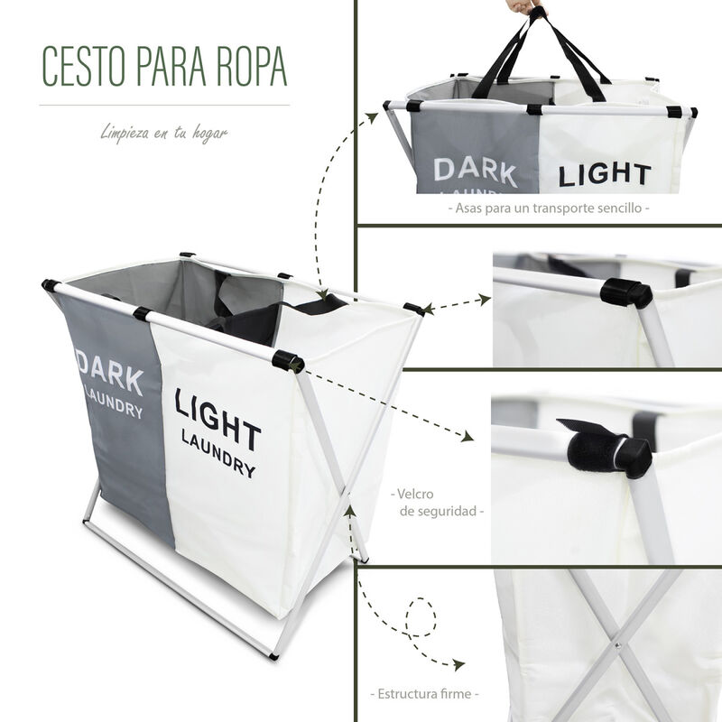 Cesto Para Ropa con 2 Separaciones  Gris /Blanc... image number null