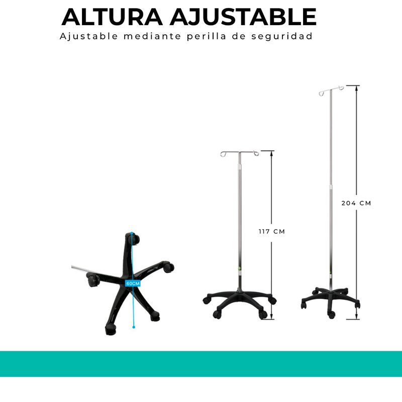 Porta Sueros Altura Ajustable (2 Ganchos, 5 Pat... image number null