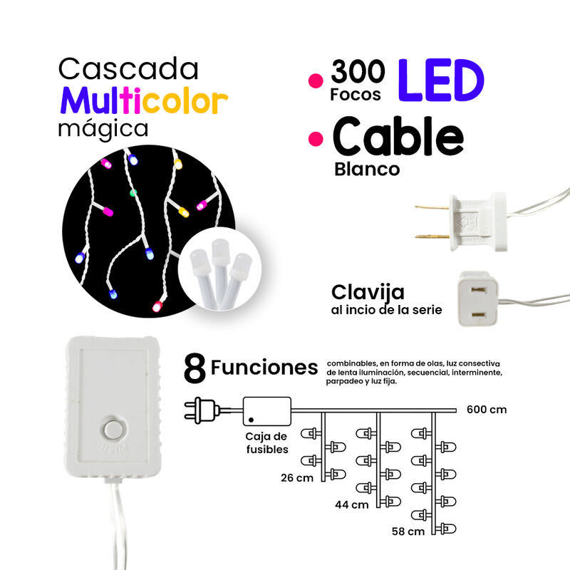 Serie cascada luz multicolor 300 LED 8 funcione... image number null