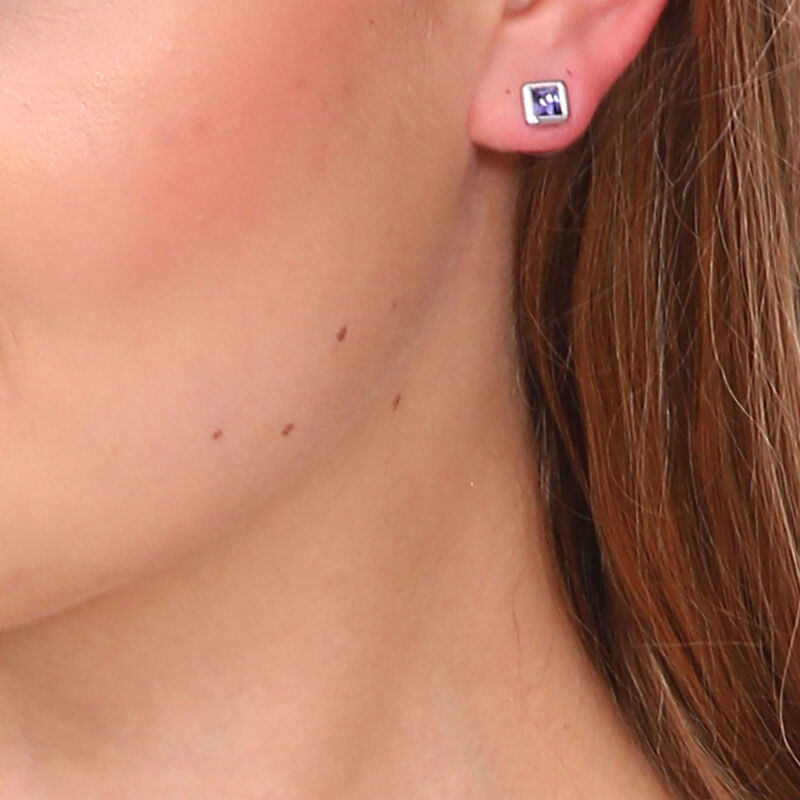 Aretes en Baño de Oro Blanco de 18K de Cuadro c... image number null