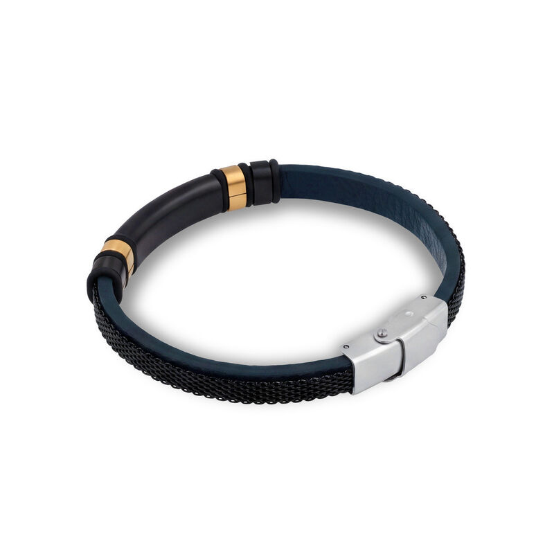 Pulsera De Acero Y Piel En Color Azul Y Negro Y... image number null