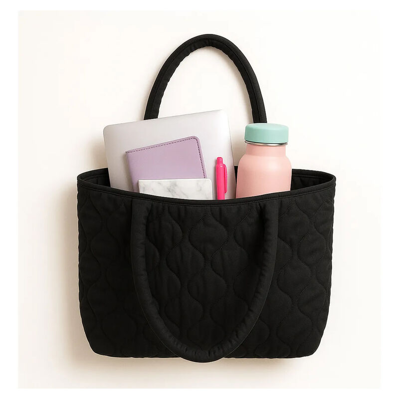 Bolso Tote Acolchado Negro de Hombro para Mujer image number null