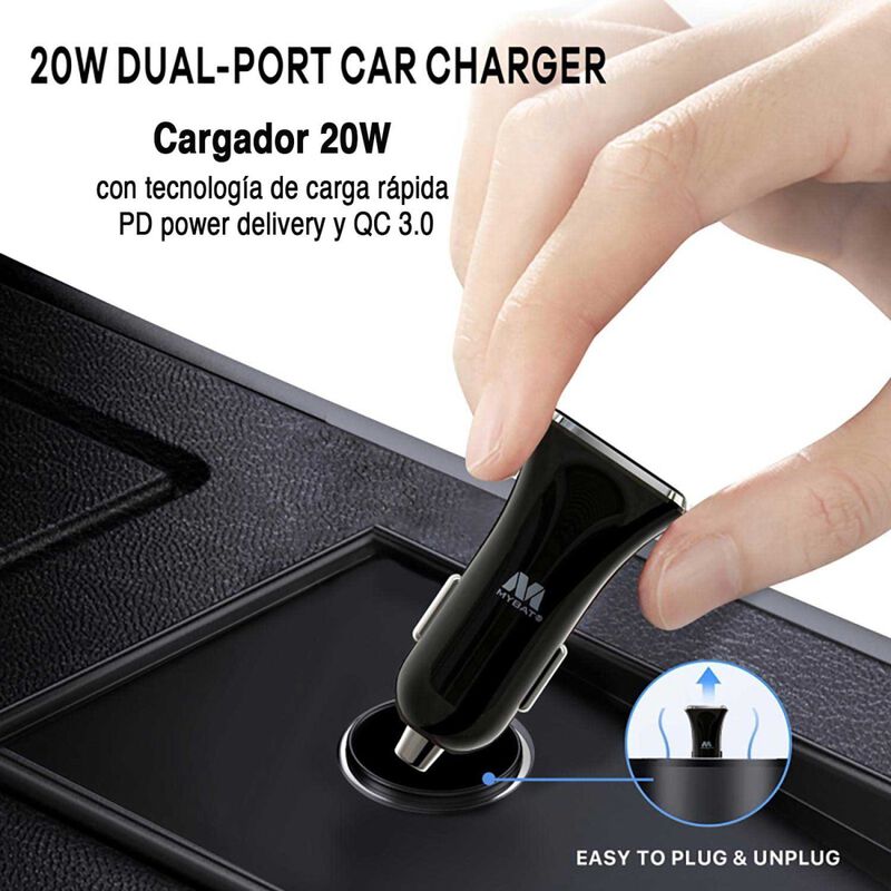 Cargador Auto Mybat Plug In 20w Dual Usb-c Usb-... image number null