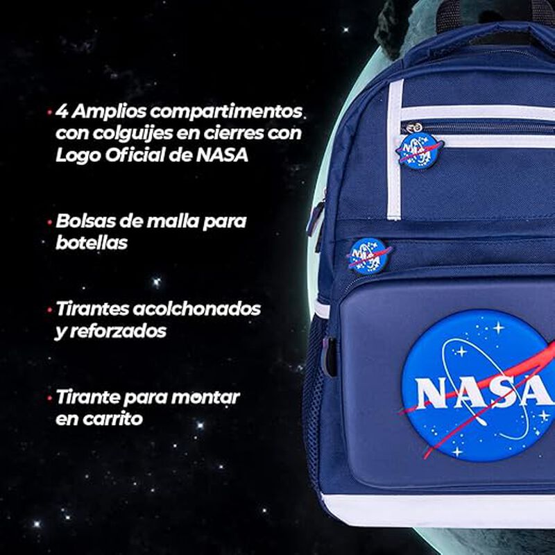 TechZone Mochila Escolar NASA 3D, 4 Amplios Com... image number null