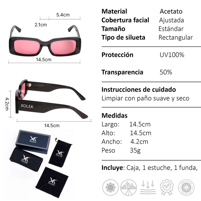 Lentes De Sol Xolek 109 Acetato Cr39 Rectangula... image number null