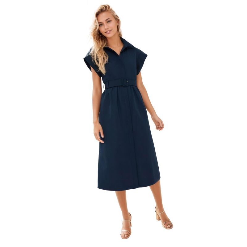 Vestido Ladyful Midi Camisa Cintur&oacute;n Azul Marin... image number null