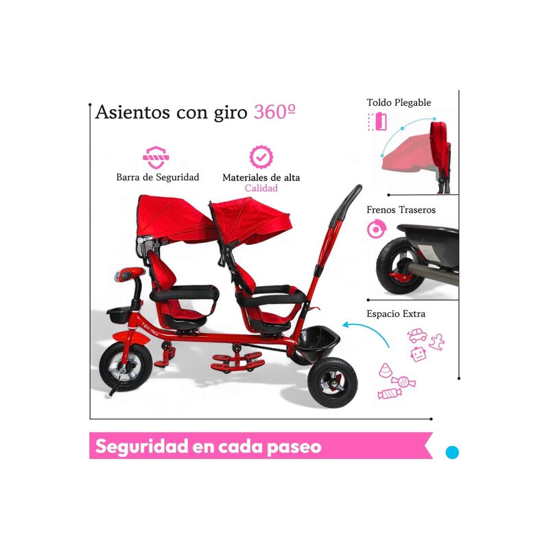 Triciclo Gemelar Doble Con Asientos Giratorios ... image number null