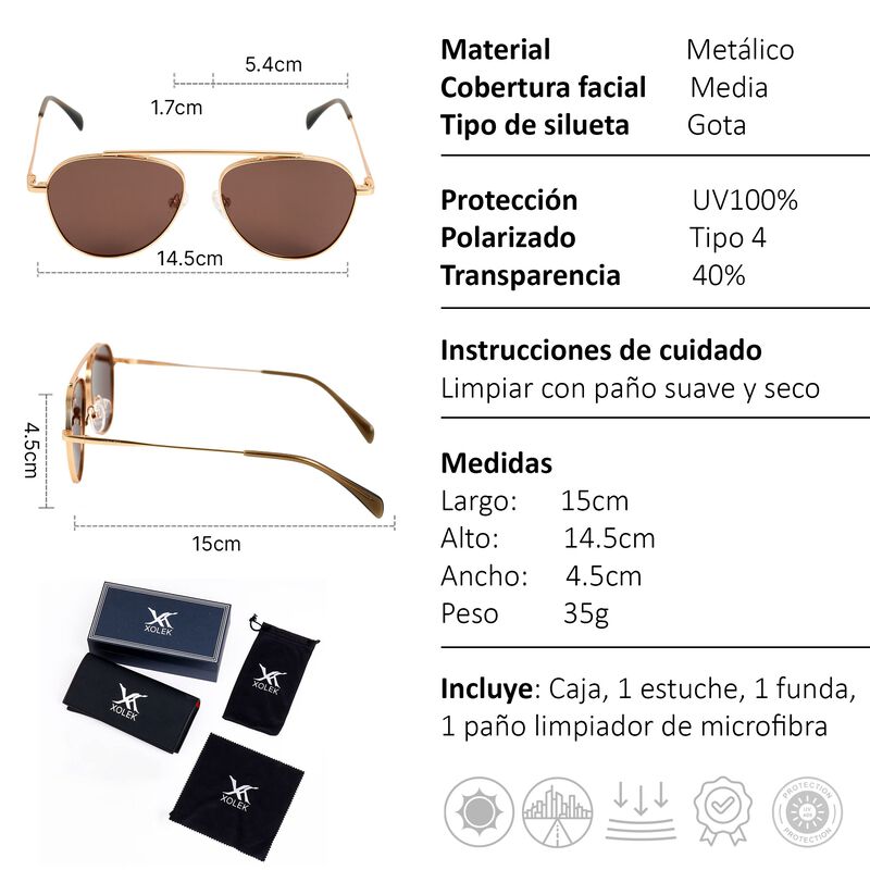Lentes De Sol Xolek 140 Aviador Metálico Rb Uv ... image number null