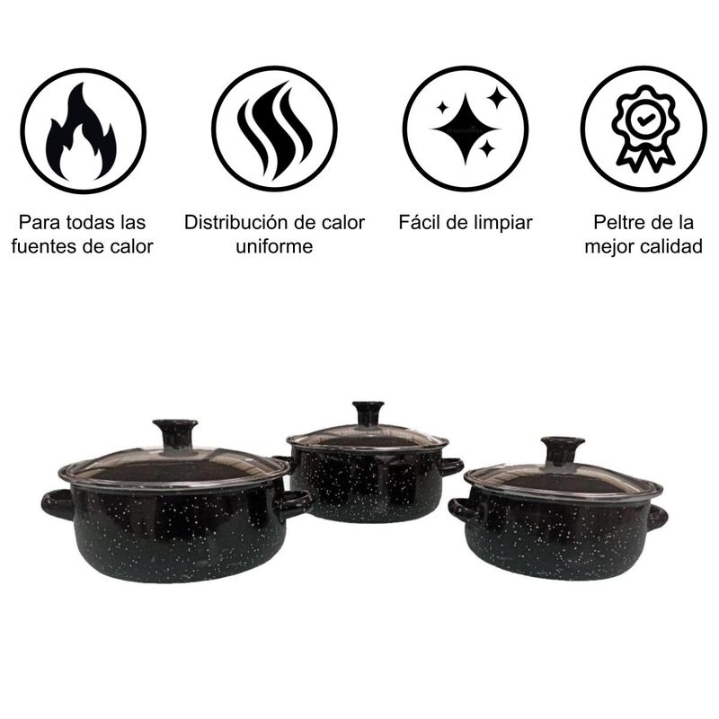 Juego de ollas negra de Peltre con tapa 6 pz In... image number null