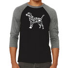 Camiseta Ragl&aacute;n de B&eacute;isbol Word Art Para Hombre - Huellas de Perro - Negro Gris