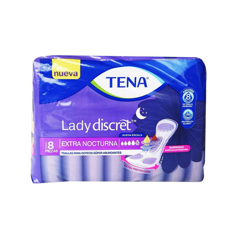 Toallas Tena Lady Discret Extra Nocturna 8pzs image number null