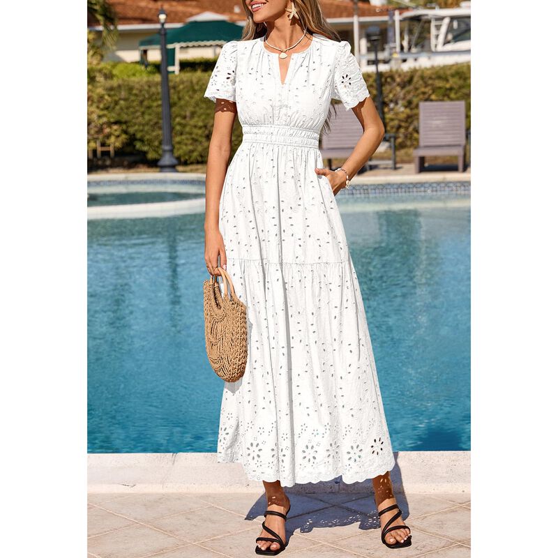 Vestido Maxi Prettygarden Cuello V Algod&oacute;n Blan... image number null